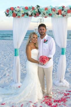 Fort Walton Beach Wedding Bamboo arbor with burlap